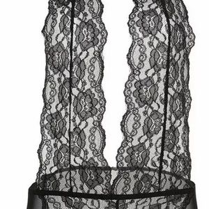 Women’s Sexy Lingerie Black Lace Halter Backless Nightwear Sleepwear Deep V S/M